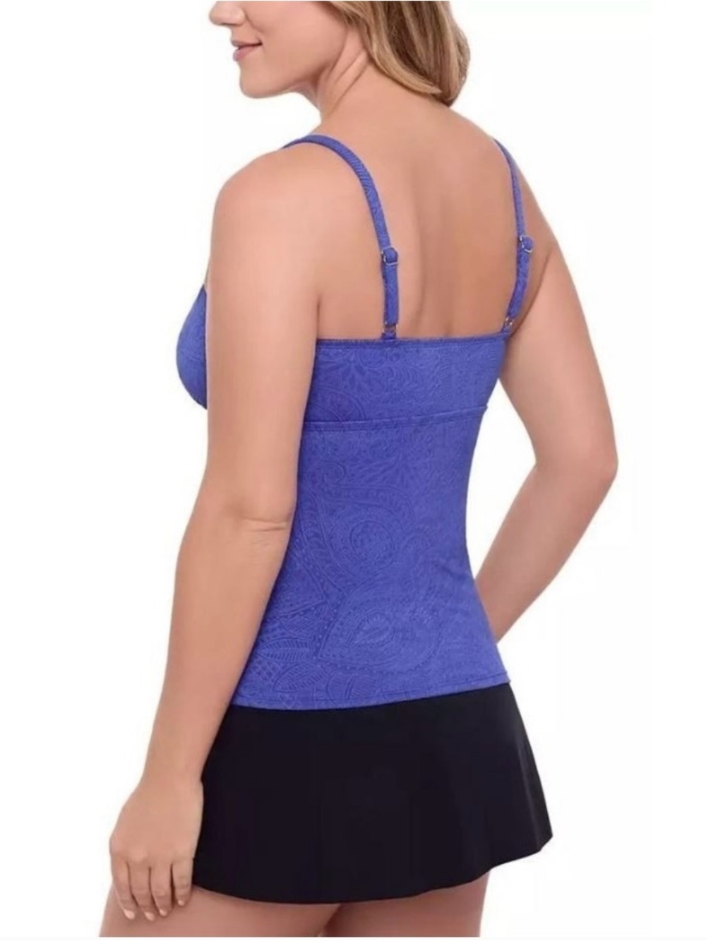 Swim Solutions Blue Textured Paisley Tankini Top - Picture 2 of 9